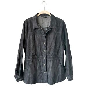 DG2 Diane Gilman Black Denim Button Front Shirt Jacket Shacket Size Medi…